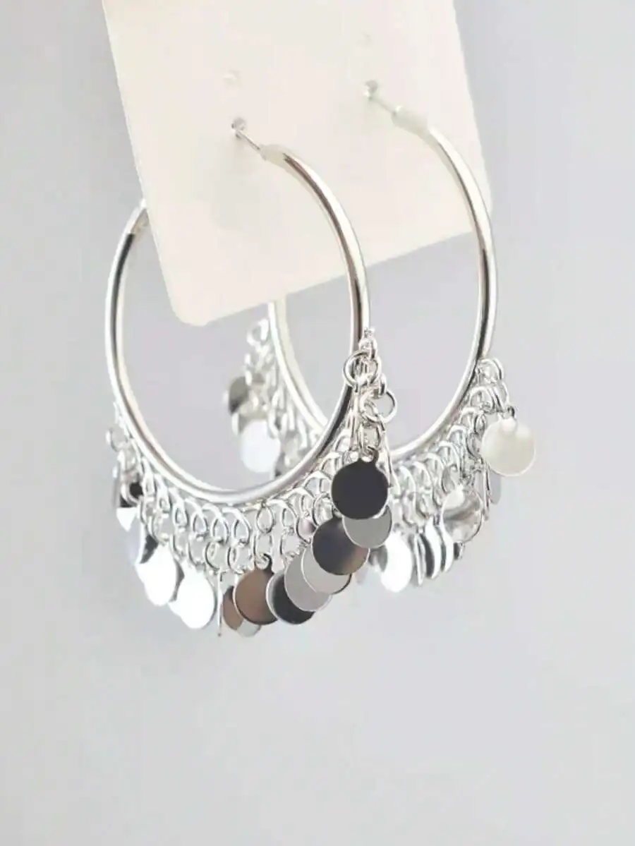 1 par de aretes con forma de disco y colgante geométrico redondo y diseño de aro grande para un look elegante para mujer