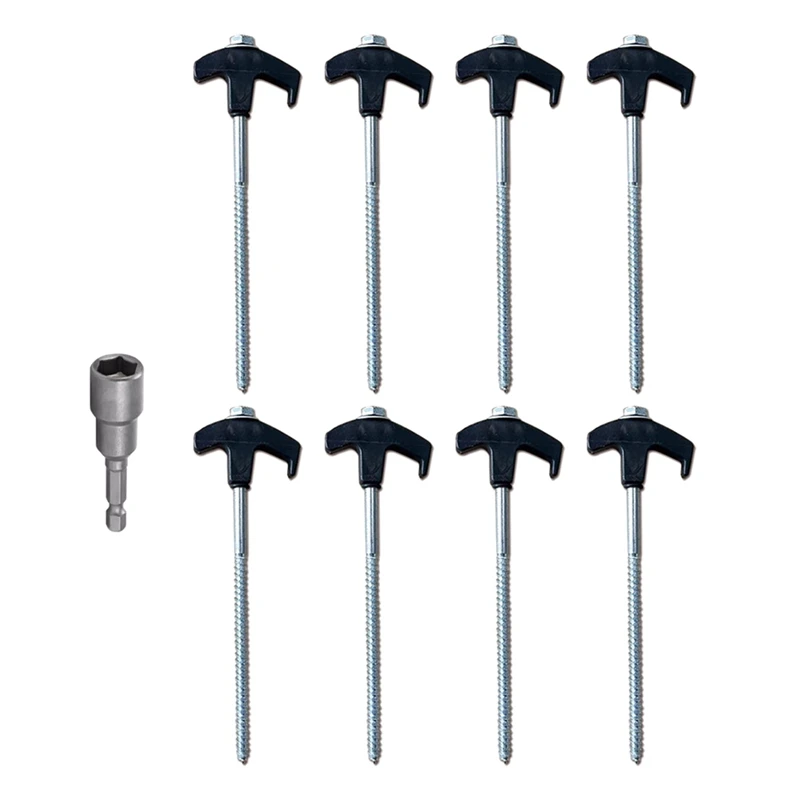 200Mmx8pcs Metal Tent Spikes Camping Pegs Drill In Ground Anchors Spiral Screw With Hex Socket Stakes Camping Stakes