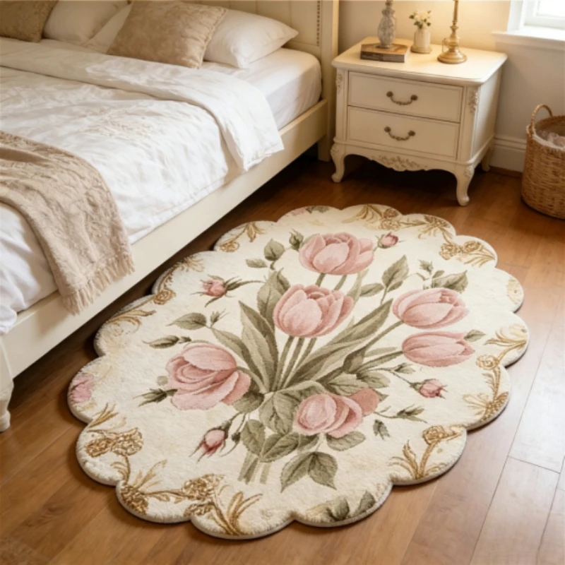 French Style Bedroom Decor Plush Carpet Flower Pattern Carpets for Living Room Fluffy Soft Bedside Floor Mat Thick Washable Rug