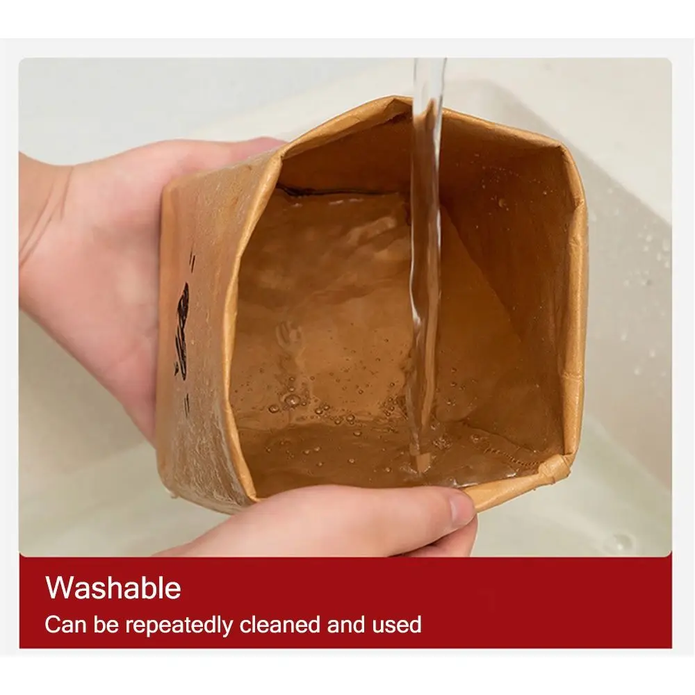 Reusable Kraft Paper Bag Waterproof Large Capacity Takeaway Bag Washable Thickened Square Packaging Bag Refrigerator Kitchen
