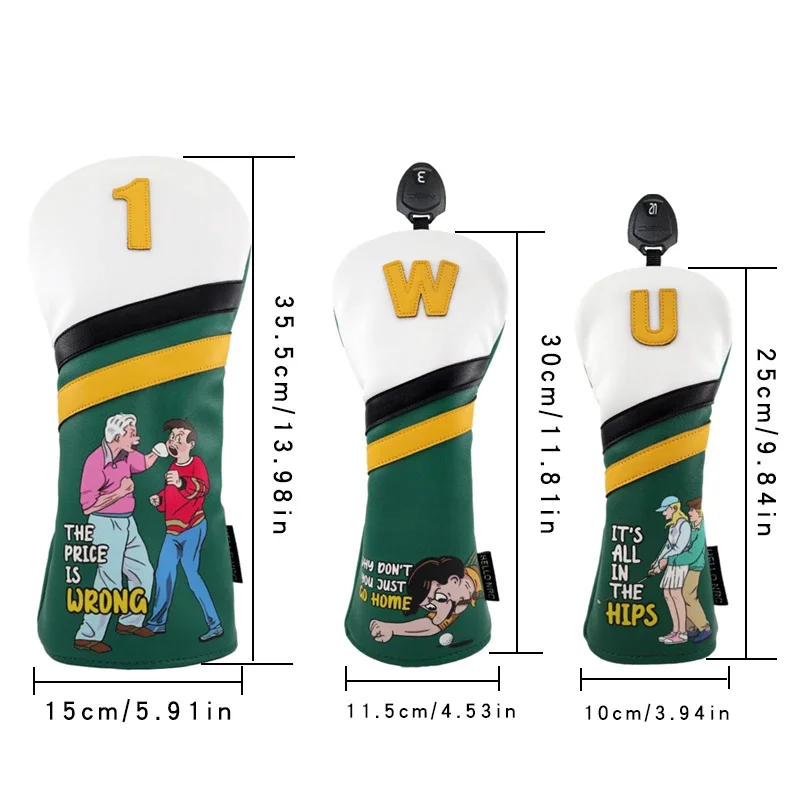 أغطية نادي الجولف المضحكة والمضحكة، تتميز بغطاء رأس ملتوي على الطراز الأمريكي للسائق، وخشب الممر، ومضاد للخدش