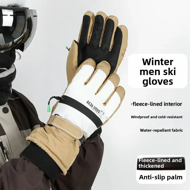 Men Winter Ski Gloves Outdoor Riding Thickened Warm Waterproof Windproof Coldproof Fleece Touch Screen Non Slip Thermal Gloves