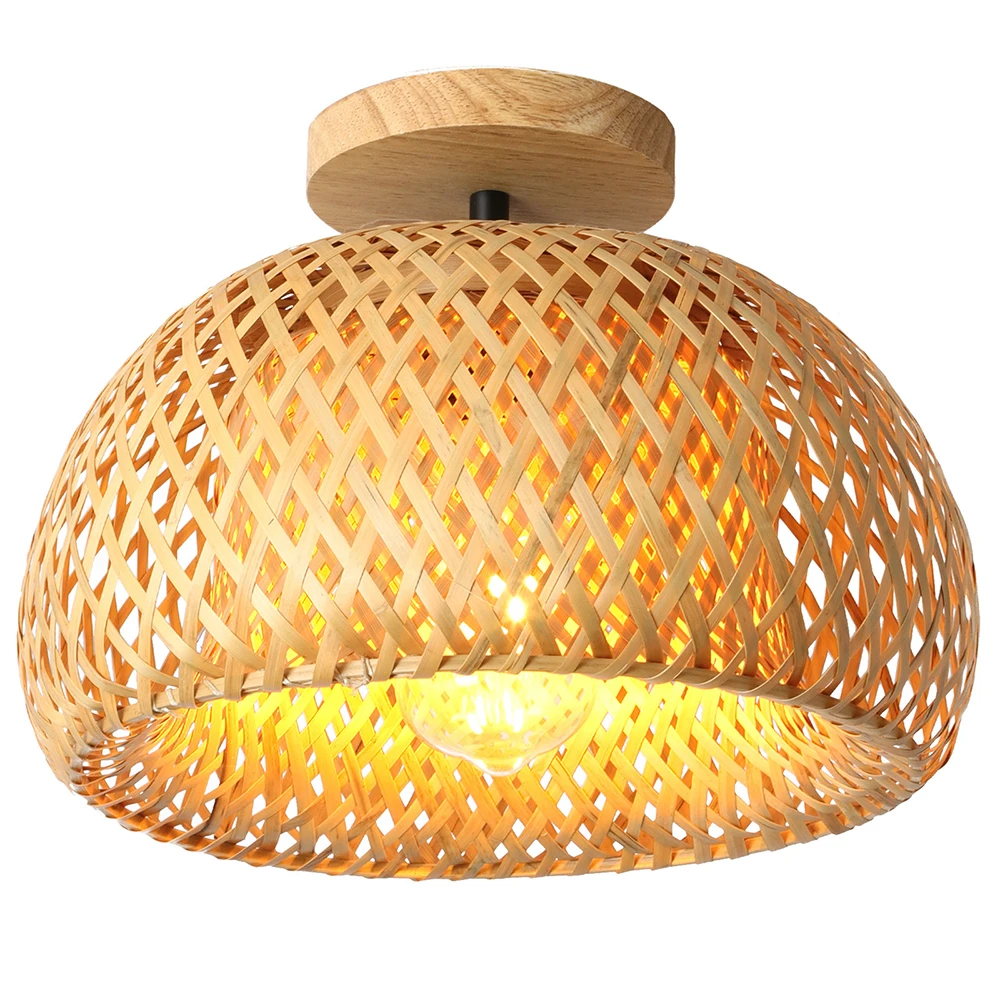 Handmade Boho Bamboo Wicker Ceiling Light Fixture Traditional Farmhouse Bedroom Nursery Hallway Corridor Mount Ceiling Lamp