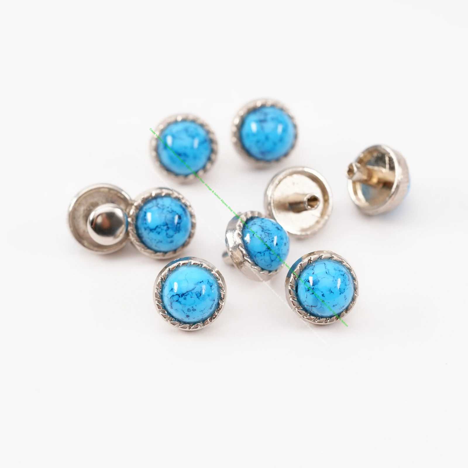 10PCS 10MM TURQUOISE VINTAGE SLIVER FLORAL ROPE LEATHER CRAFT WESTERN CONCHOS RIVETS STUDS FOR BELT BRACELET HANGBAG