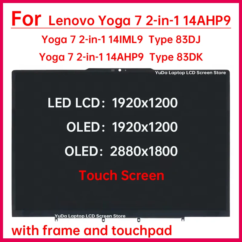 

14-дюймовый сенсорный экран для Lenovo Yoga 7 2-в-1 14IML9 Yoga 7 2-в-1 14AHP9, дигитайзер ЖК-дисплея + с заменой рамки в сборе