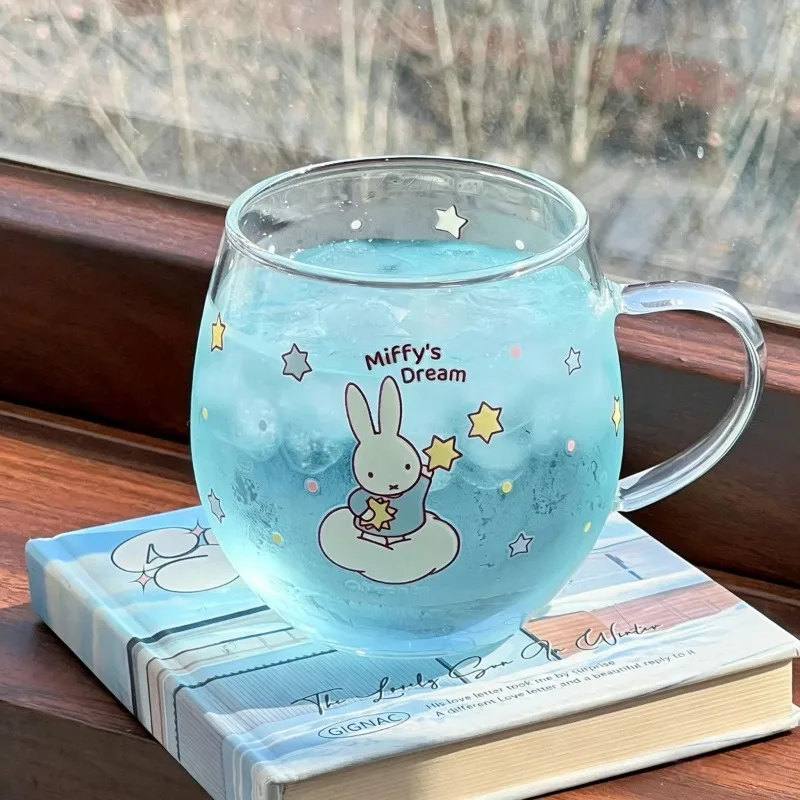 

Miffy Cartoon Anime Transparent Glass Mug Cute Sun Moon Stars Tea Coffee Milk Cup Kawaii Ins Style Gift for Girls