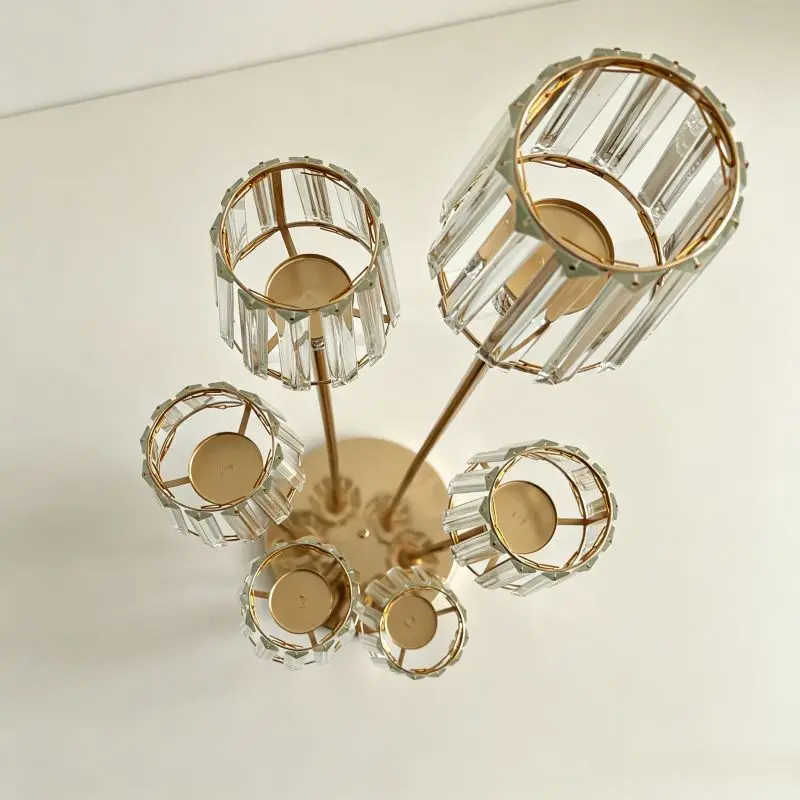 6 Heads Acrylic Pendant Candelabra Metal Candle Holder for Wedding Stage Hall Walkway Table Decorations Multi-Head Candle Stand