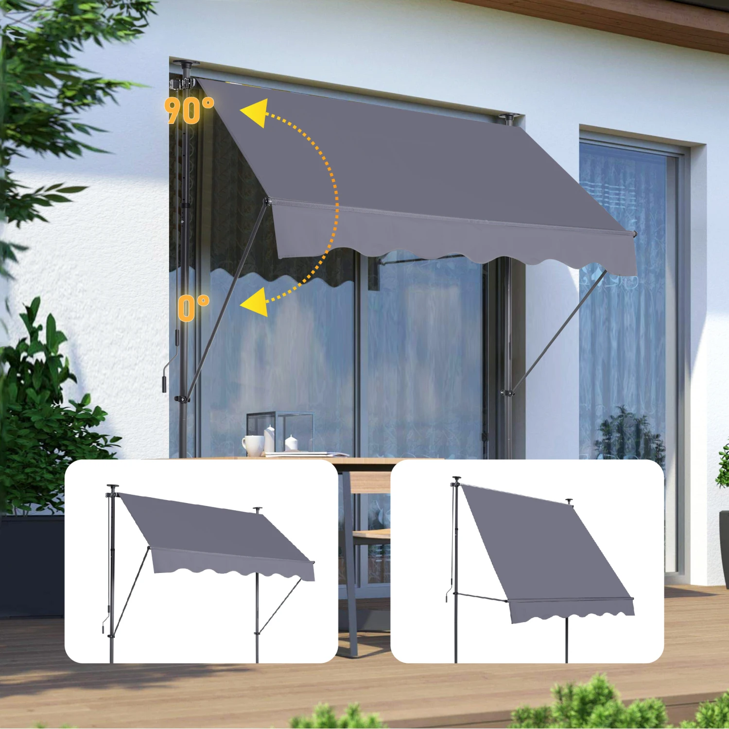 Toldo retráctil manual: cubierta parasol para exteriores sin tornillo de 78 pulgadas con protección UV: ajuste de dosel para exteriores hecho en 100% poliéster