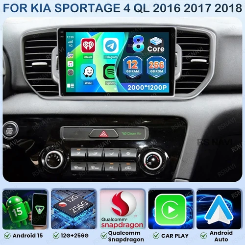 Imagen 1 del producto Android 15 Radio de coche para KIA Sportage 4 QL 2016 2017 2018 5G WIFI Qualcomm Autoradio inalámbrico Carplay Auto 4G LTE BT navegación