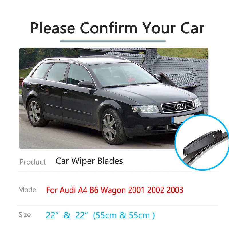 For Audi A4 B6 Wagon 2001 2002 2003 Front Wiper Blades Rubber Brushes Cutter Windshield Windscreen Window Cleaning Accessories