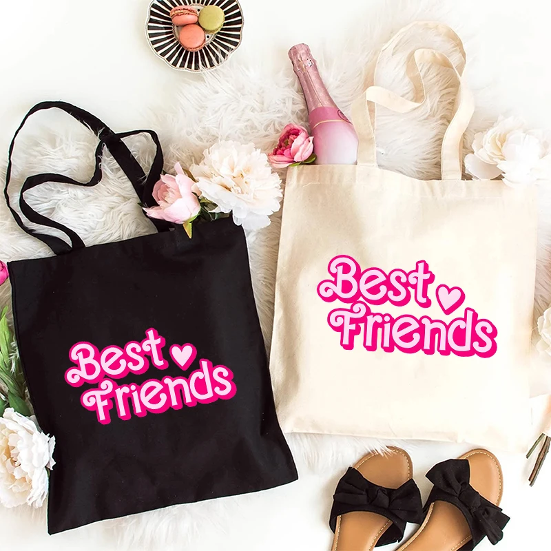 Canvas Beach Tote Bag for Women Best Friends Handbag Aesthetics BFF Besties Shopper Bags Best Friends Female Shoulder Bag