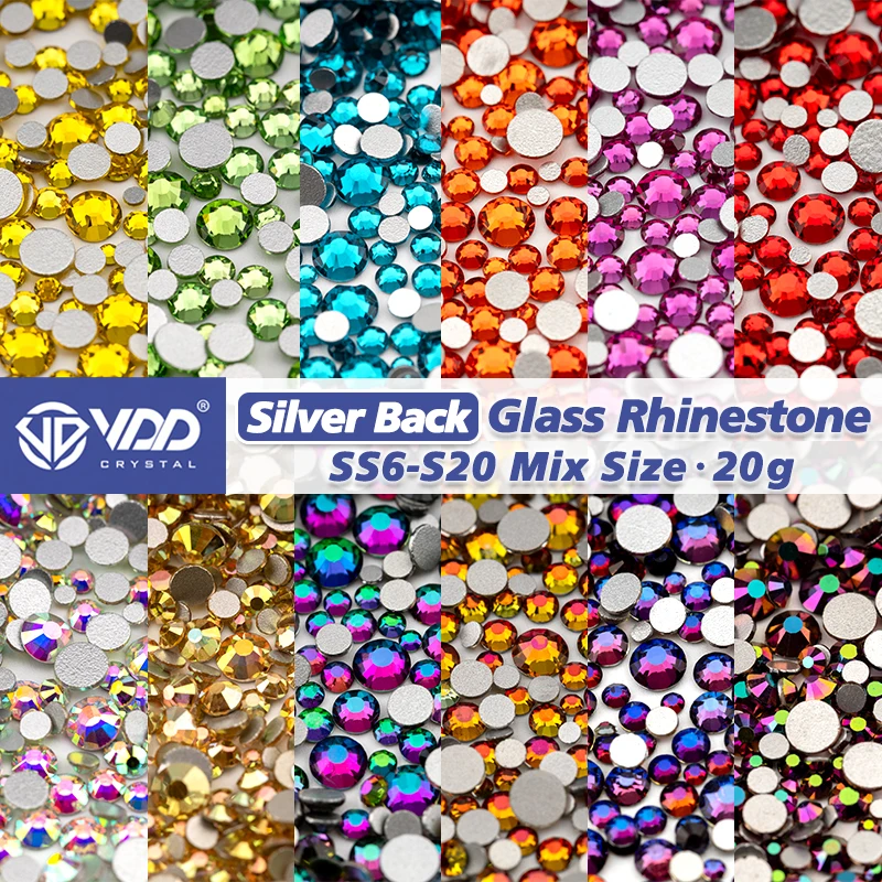 VDD Mix Size SS6-SS20 High Quality Glass Rhinestones Crystal Flatback Glitter Strass Stones For Nail Art DIY Crafts Decorations