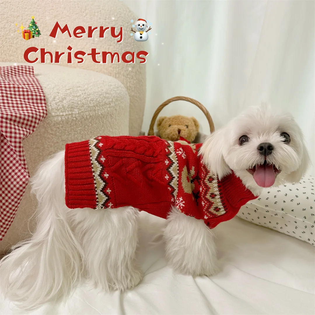 

Red and Green Gingerbread Man and Reindeer Christmas Sweaters for Small Dogs and Cats, Winter Warmth for Tiny Pets