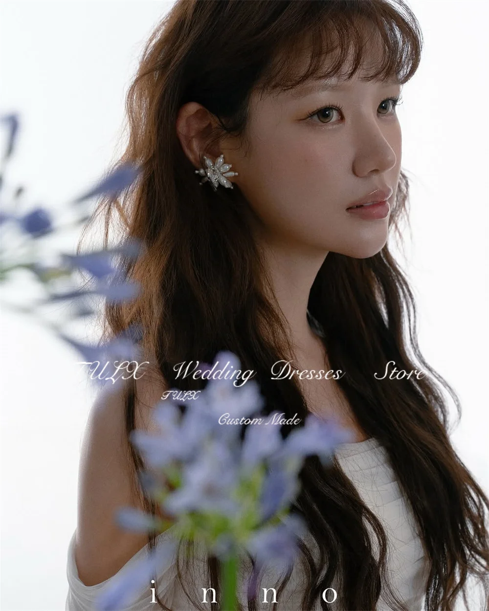 TULX Elegant Ivory Chiffon Long Wedding Dress Korea Photo Shoot Off Shoulder Long Sleeve Bridal Gowns Customized 웨딩드레스 2025