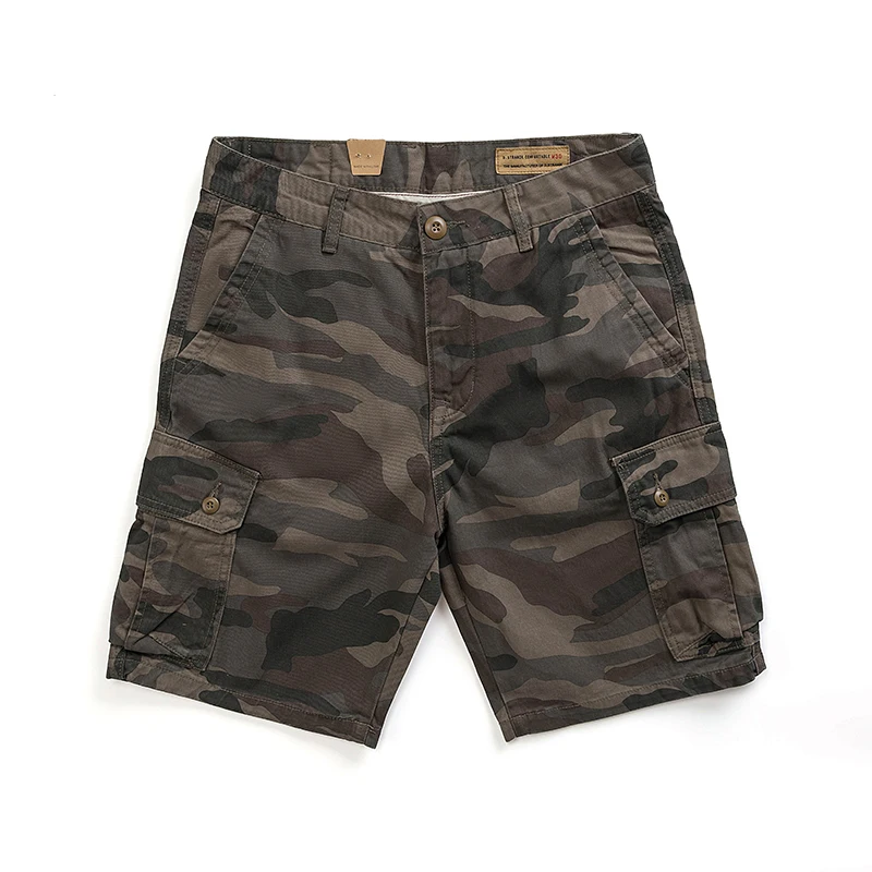 130kg wear Camouflage workwear shorts summer men\'s heavyweight washed cotton capris retro khaki style tough casual half pants