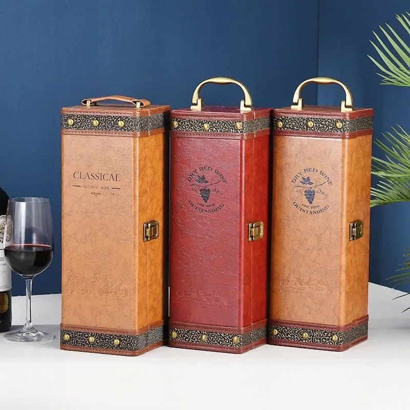 Classic Leather Wine Packing Box Single Holder High-quality for  Wooden New Year Gifts Organizer