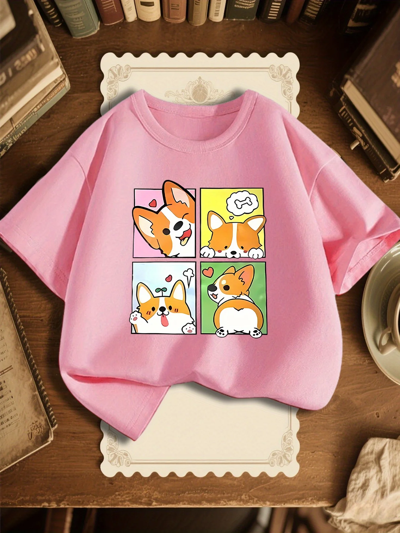 Parent Child T Shirt Panel Kawaii Corgi Different Expression Graphic Boys Girls Breathable Short Sleeve Sweet Kid Daily Wear Tee
