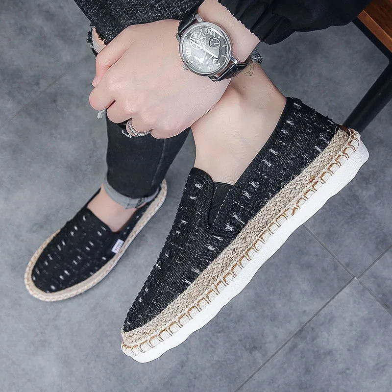 Male Moccasin Breathable Casual Canvas Shoes Hemp Insole Fisherman Shoes Slip on Loafers Men\'s Espadrille Summer Flats Shoe