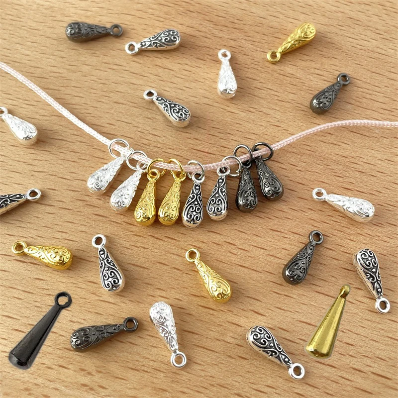 

10pcs New Chinese Style Alloy Smooth&Carved Water Drop Pendant For DIY Ancient Style Hairpin Bracelet Earrings Pendant Materials