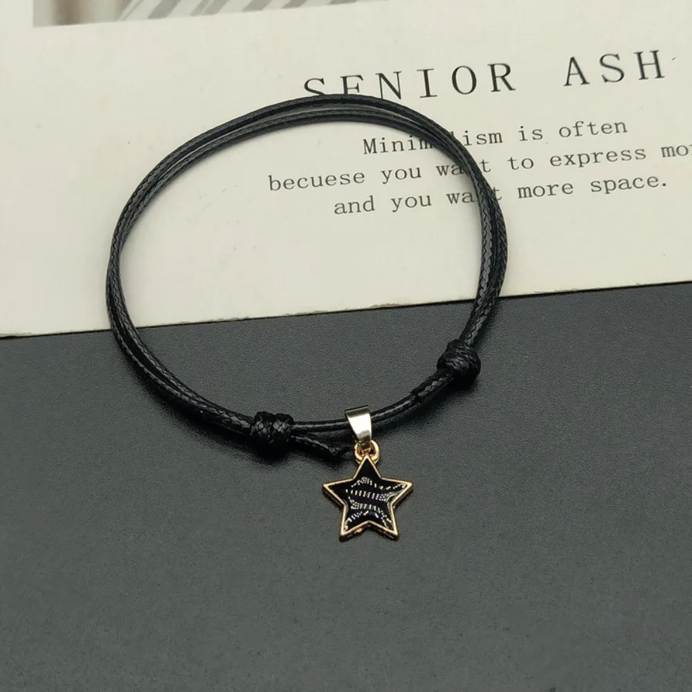 Metal New Fashion Couple Bracelets Smooth Surface Ins Wind BlacK White Rope Stars Bracelet Star DIY