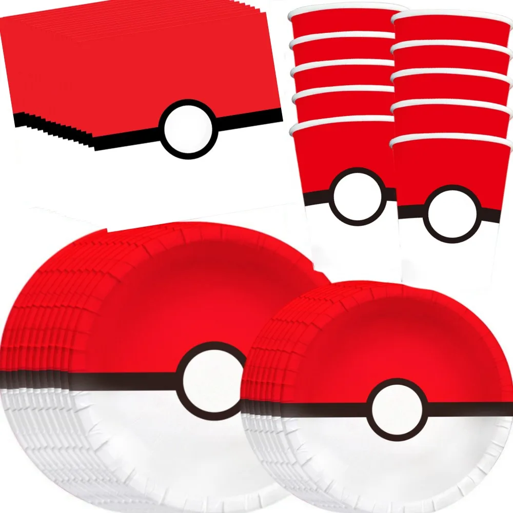 Pokémon narozeniny večírek dekorace pokeball fleret balónků jednorázové nádobí talíř ubrousek backdrop pro děti hoch večírek zásoby