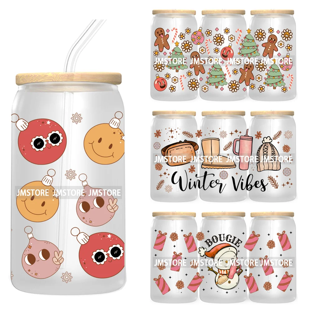 

Merry Christmas Boujie Snowman Winter Vibes Holiday Season 16OZ UV DTF Cup Wrap Ready To Apply For Libbey Glass Can Cup Tumbler