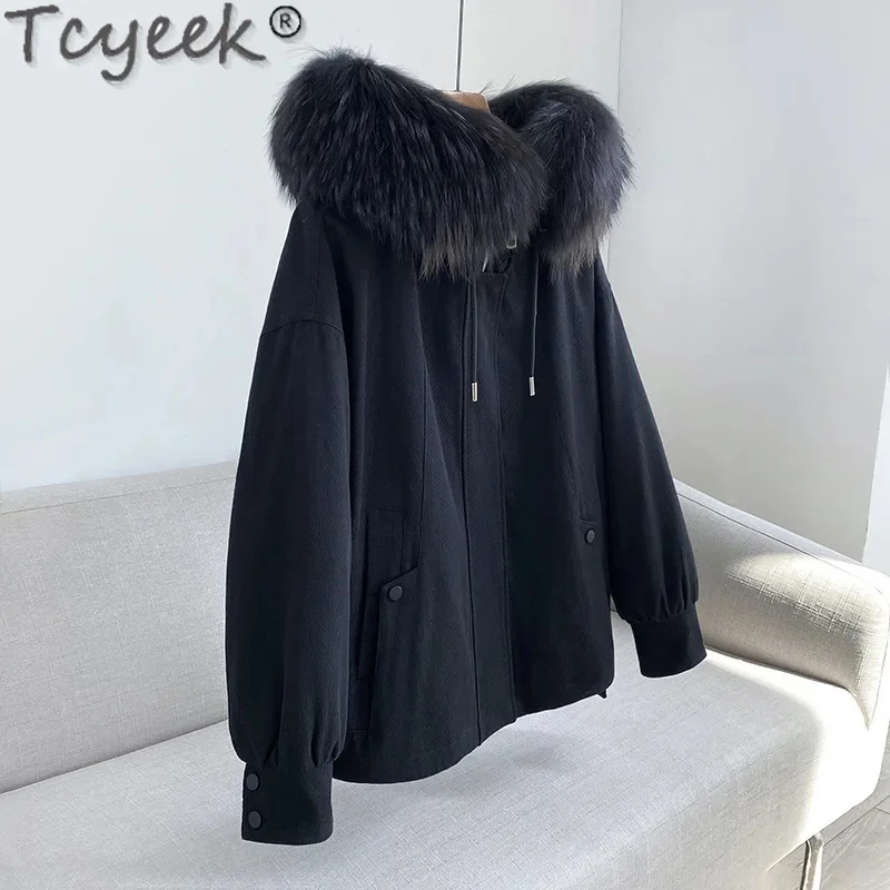 

Women's Tcyeek Rex Rabbit Liner Detachable Parka 2024 New Hooded Winter Jackets for Women Clothing Warm Raccoon Fur Collar