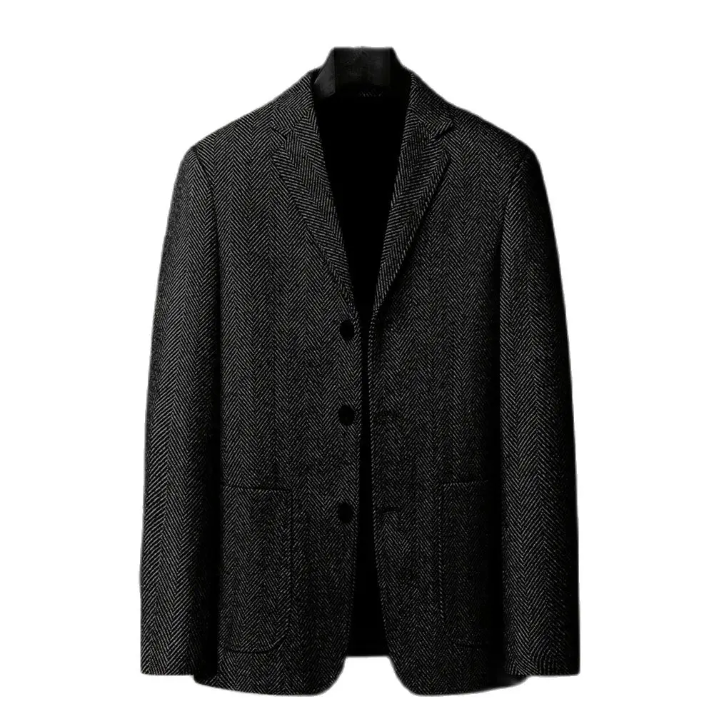 

Coat for Men Notch Lapel Jackets Fashion Single Breasted Suits Suit Men's Clothing Black Herringbone Pattern Casual Man Blazers