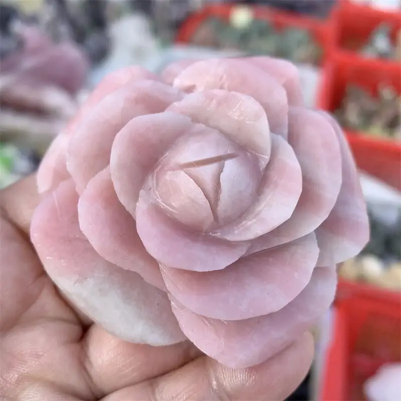 

Natural Pink Opal Flower Carving Witchcraft Ornaments Home Decoration Accessories Room Decor Gift 1pcs