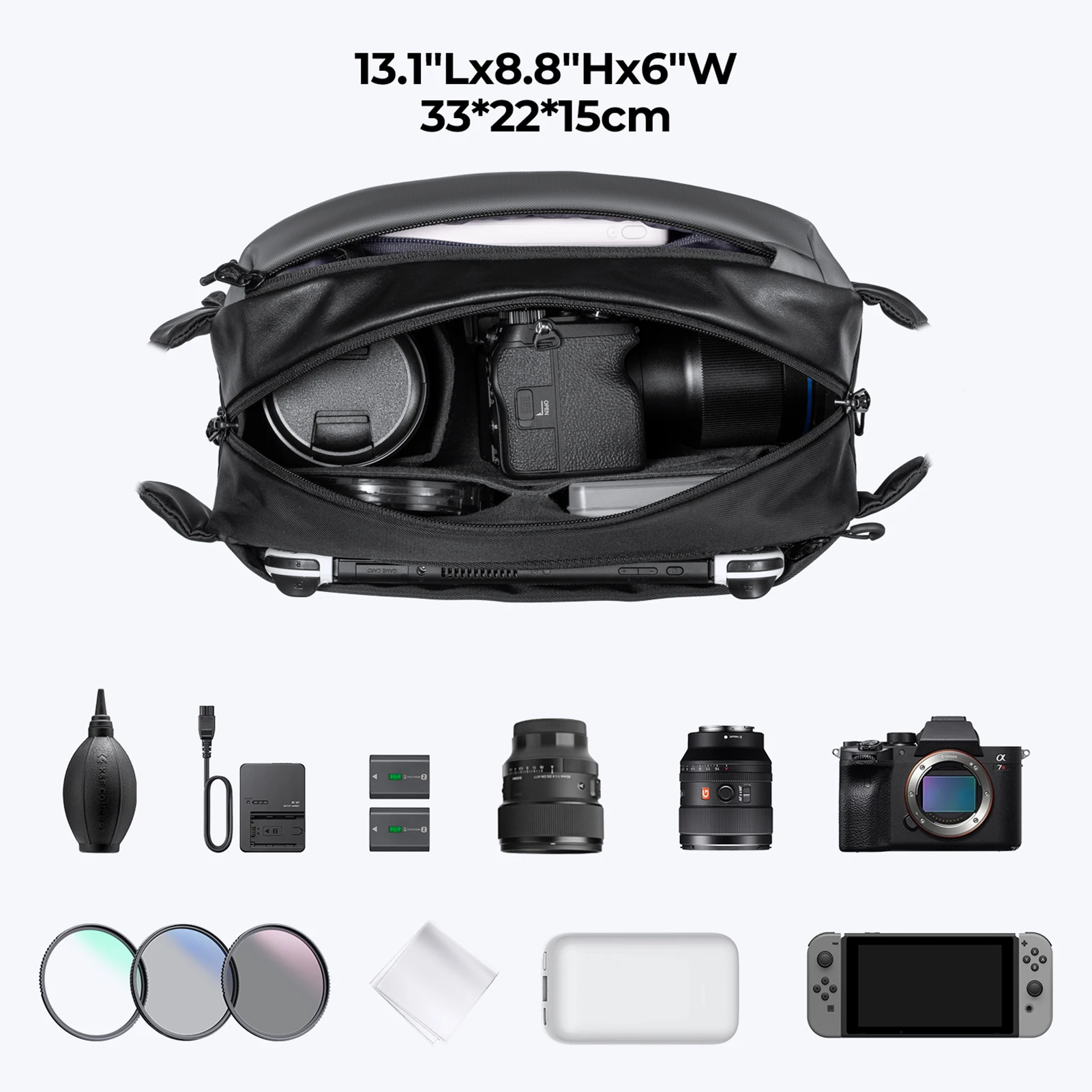 K&F CONCEPT 10L Shoulder Carrying Bag Photography Storage Bag Waterproof Shockproof with Tripod Catch Straps Divider for Cameras