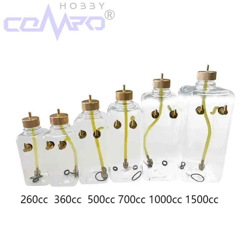 1 szt. Przezroczysty plastikowy zbiornik paliwa RC o pojemności 260/360/500/700/1000/1500 ml z nakrętką CNC w kolorze szampańskiego złota do części samolotów RC
