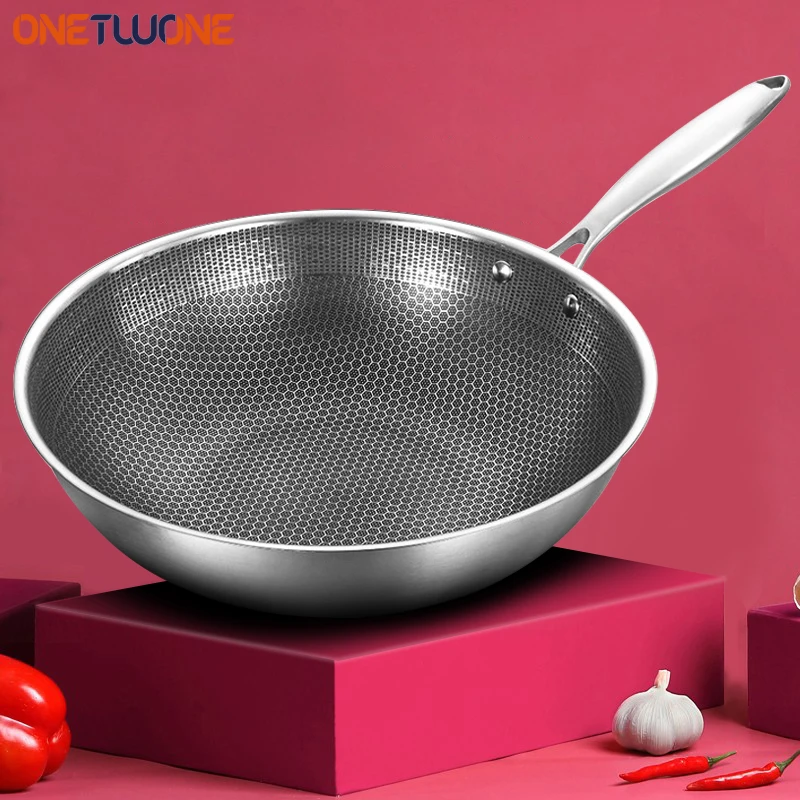 

32cm Kitchen Wok Pan Uncoated Fying Pan 7-layer stainless Steel Forging For Electric, Induction and Gas Stoves Healthy Cookware