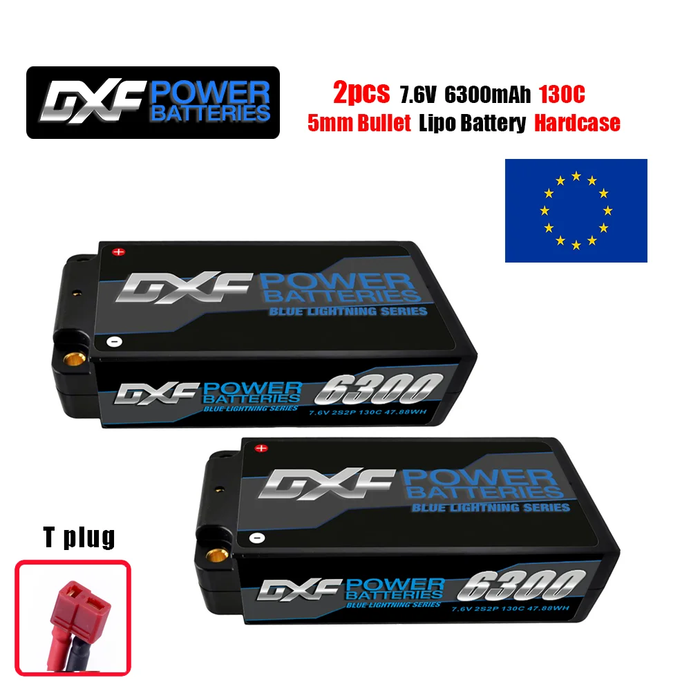 DXF 2S Shorty Lipo Batterij 6300mAh 7.6V 130C 5mm Bullet T Plug Hardcase voor 1/10 Buggy Truggy Auto Vrachtwagen RACING Helikopter