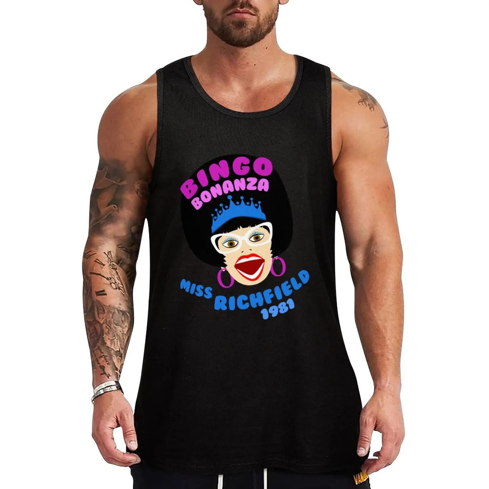 

Miss R Bingo Bonanza Head Tank Top sleeveless Men's t-shirts vest men plain t-shirt singlet for men