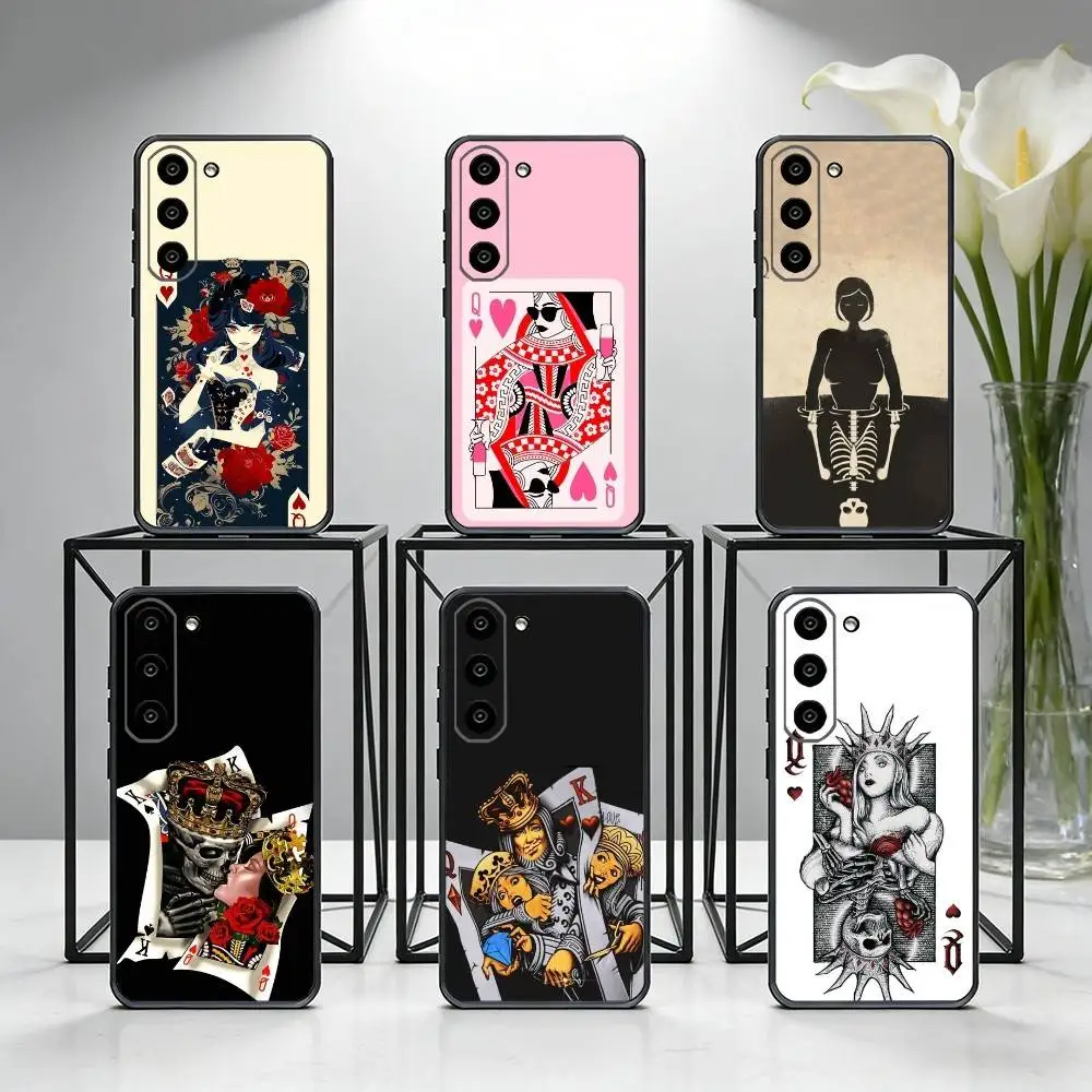 

Queen of Hearts Playing Card Phone Case For Samsung Galaxy A73,A72,A71,A70,A53,A52,A51,Others Soft Black Cover