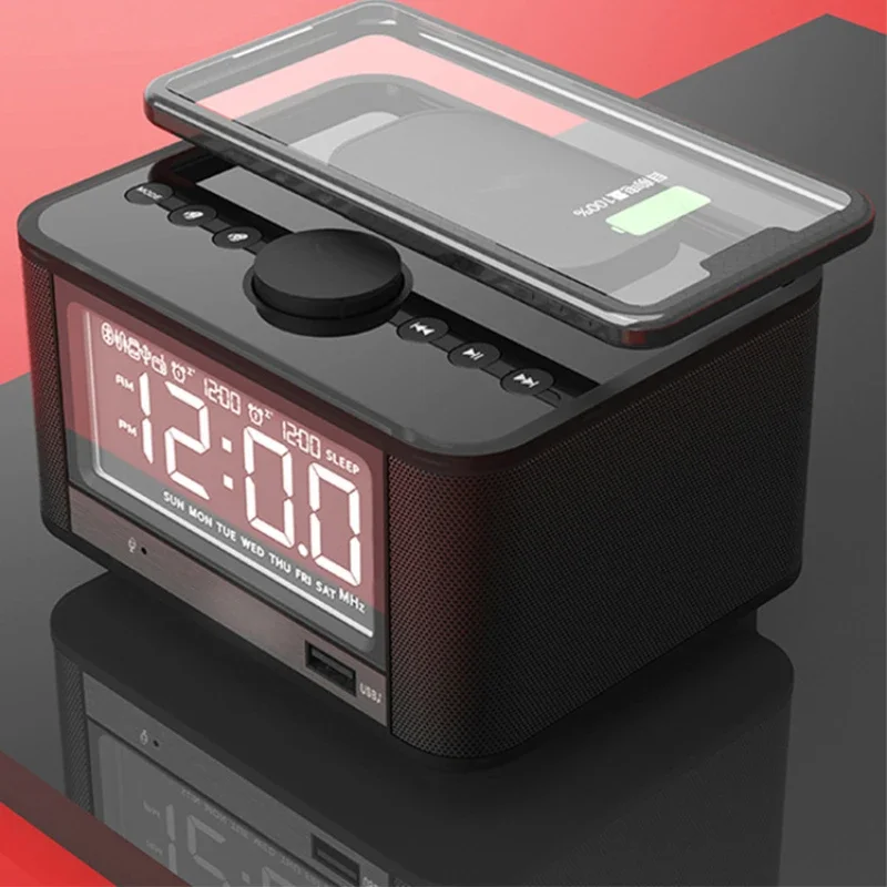 Home wireless charging desktop multi-function Bluetooth speaker LED digital alarm clock stereo Bluetooth audio electronic gift