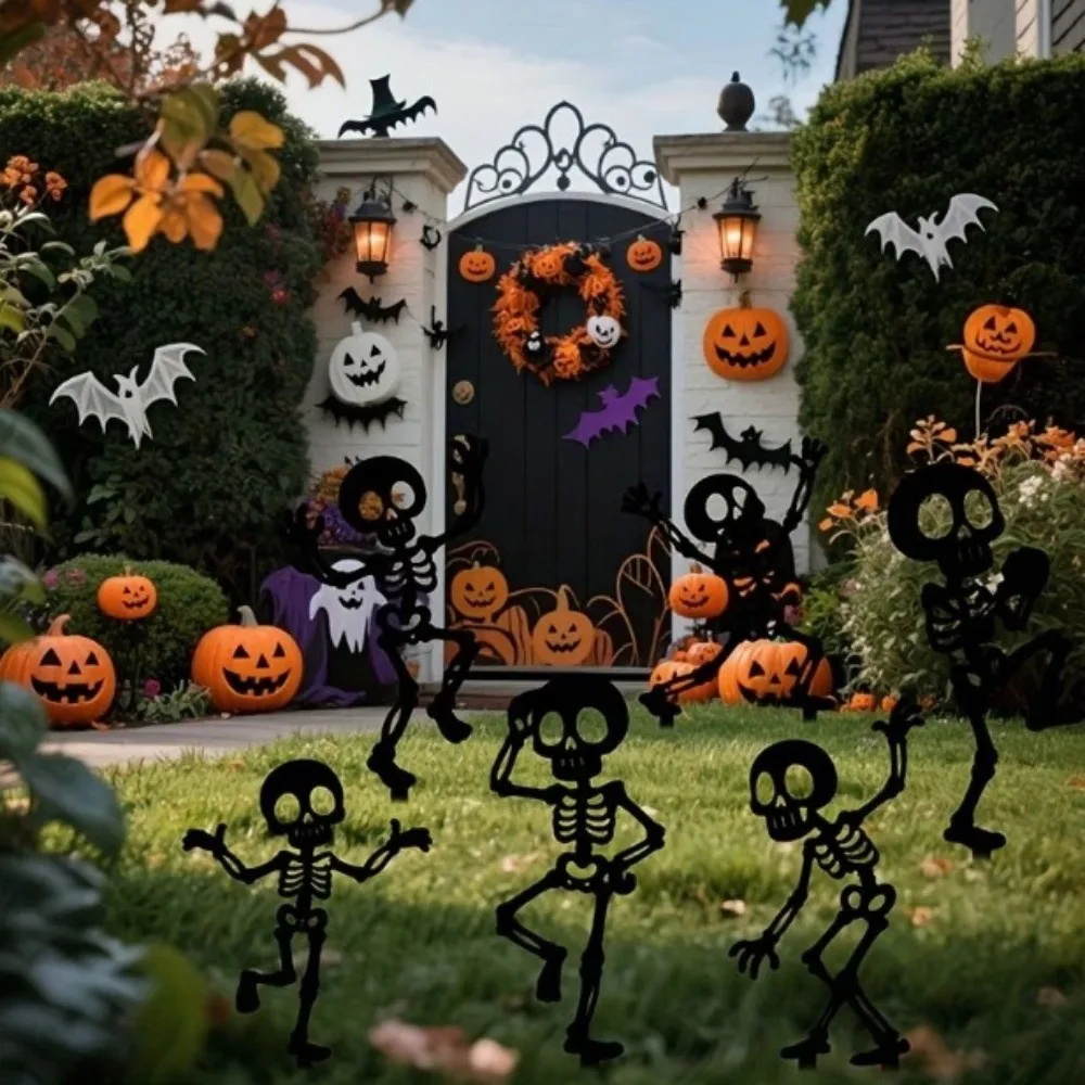 Skull Halloween Decorations Dancing Skeleton Hollow Out Garden Stake Decorations Acrylic Gothic Style Bone Dancer Yard Stake