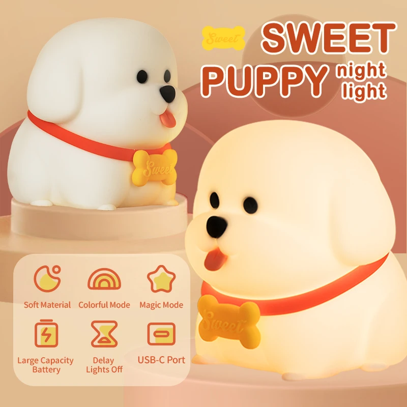 Cute dog night light Skin soft silicone light USB charging multi-color room decorative light birthday gift baby night light