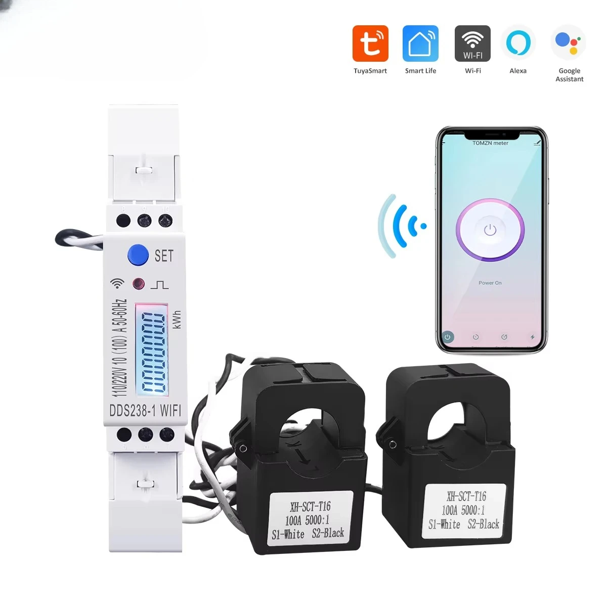 100A Din Rail 18mm 2 Phase 3 Wires WIFI Smart Energy Meter Power Consumption KWh Meter Wattmeter 110V+110V view 3