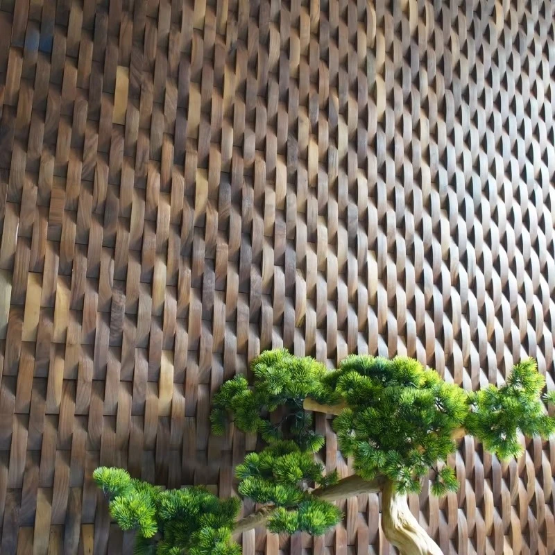 

Mosaic Coffee Shop Hotel Style Background Wall Decoration Black Walnut Board Panel Mosaic Tile 100% Solid Wood