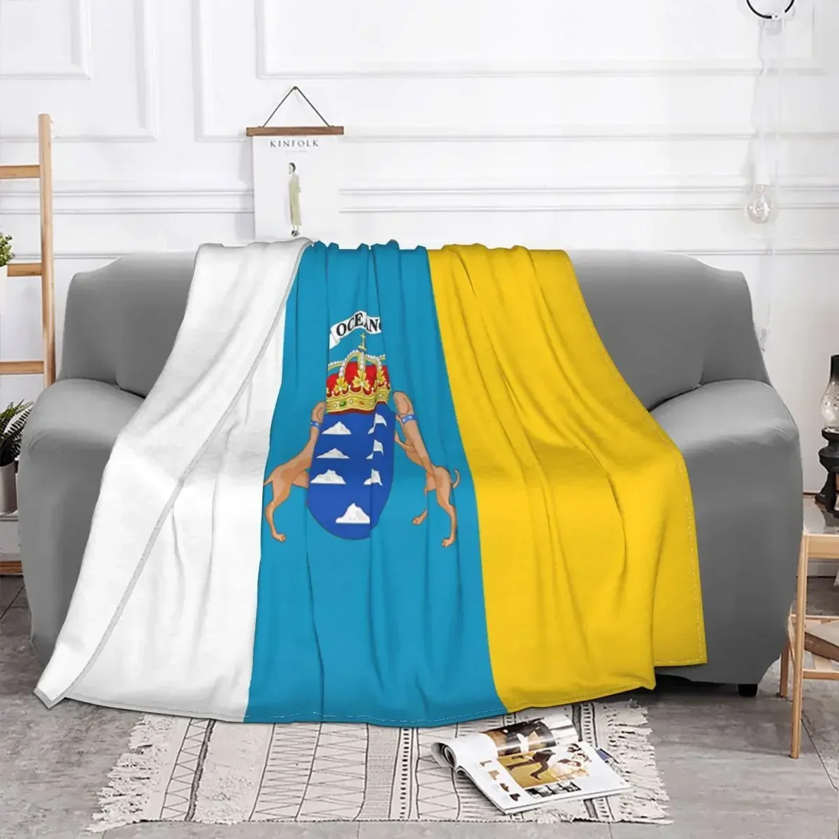 Spain Flag Oceano Canary Islands Blankets Fleece Decoration National Breathable Warm Throw Blanket for Home Car Bedspreads