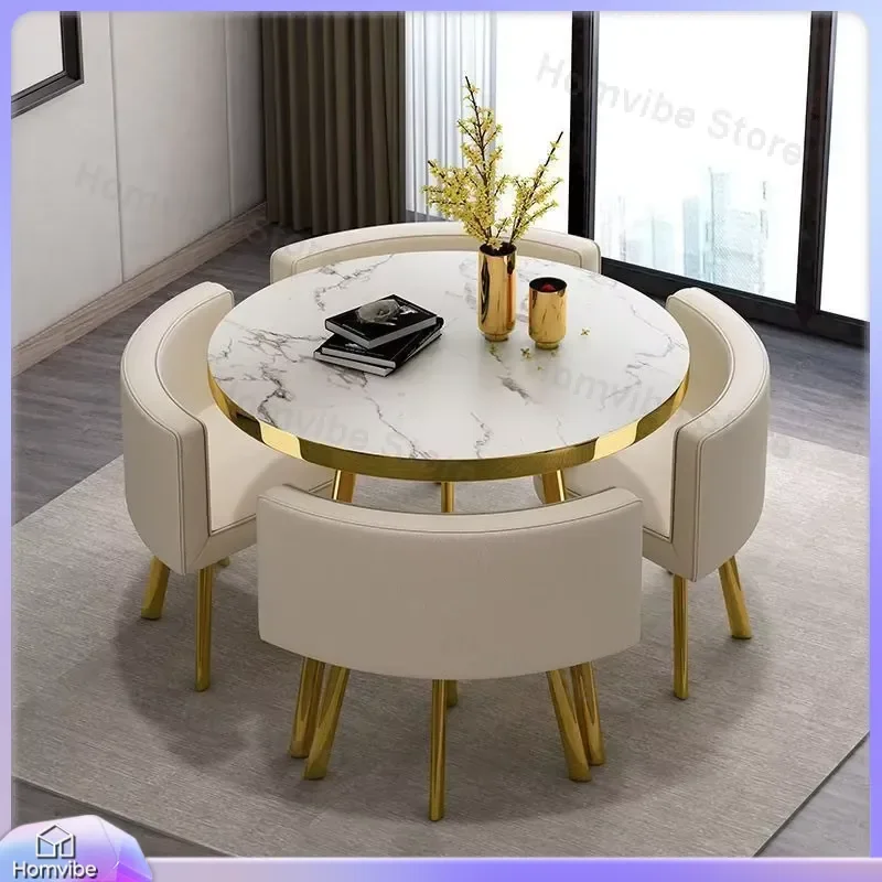 Luxury Gold Metal Dining Table Set with 4 Chairs Modern Farmhouse Dining Room Furniture for Small Space Minimalist Kitchen