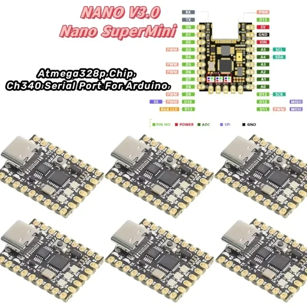 1 - 10PCS NANO V3.0 Type-C Nano SuperMini  Development Board Atmega328p Chip Ch340 Serial Port For Arduino