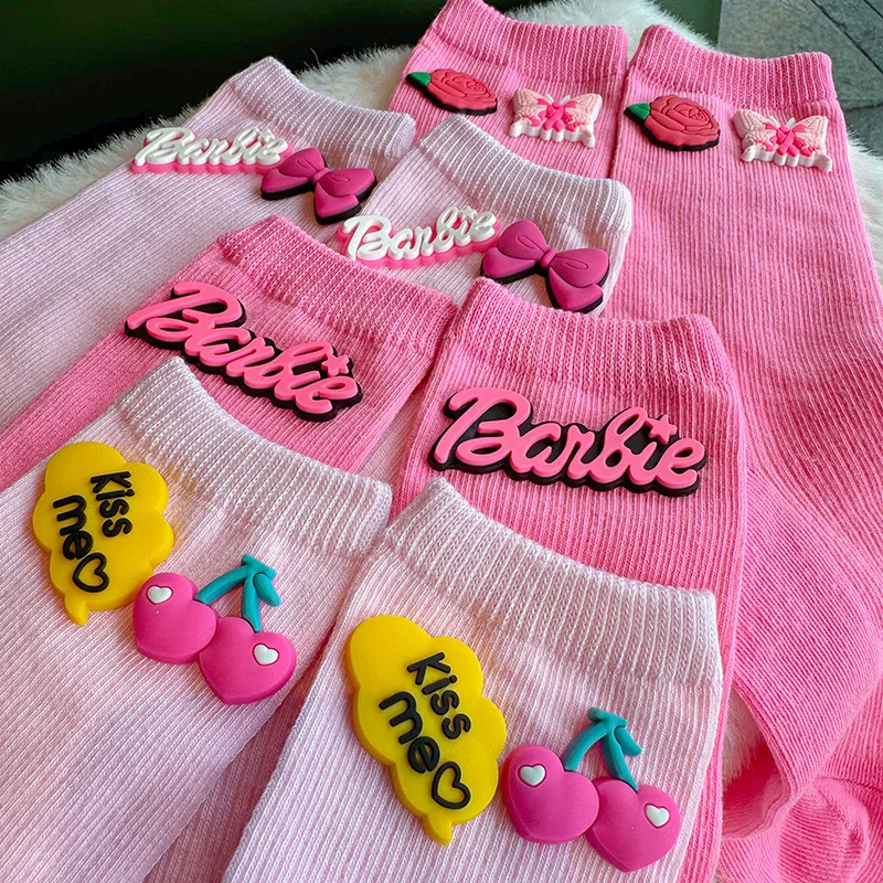 

Pink Barbie three-dimensional cotton filled love knitted socks ins tide dopamine colorful cute mid-calf socks