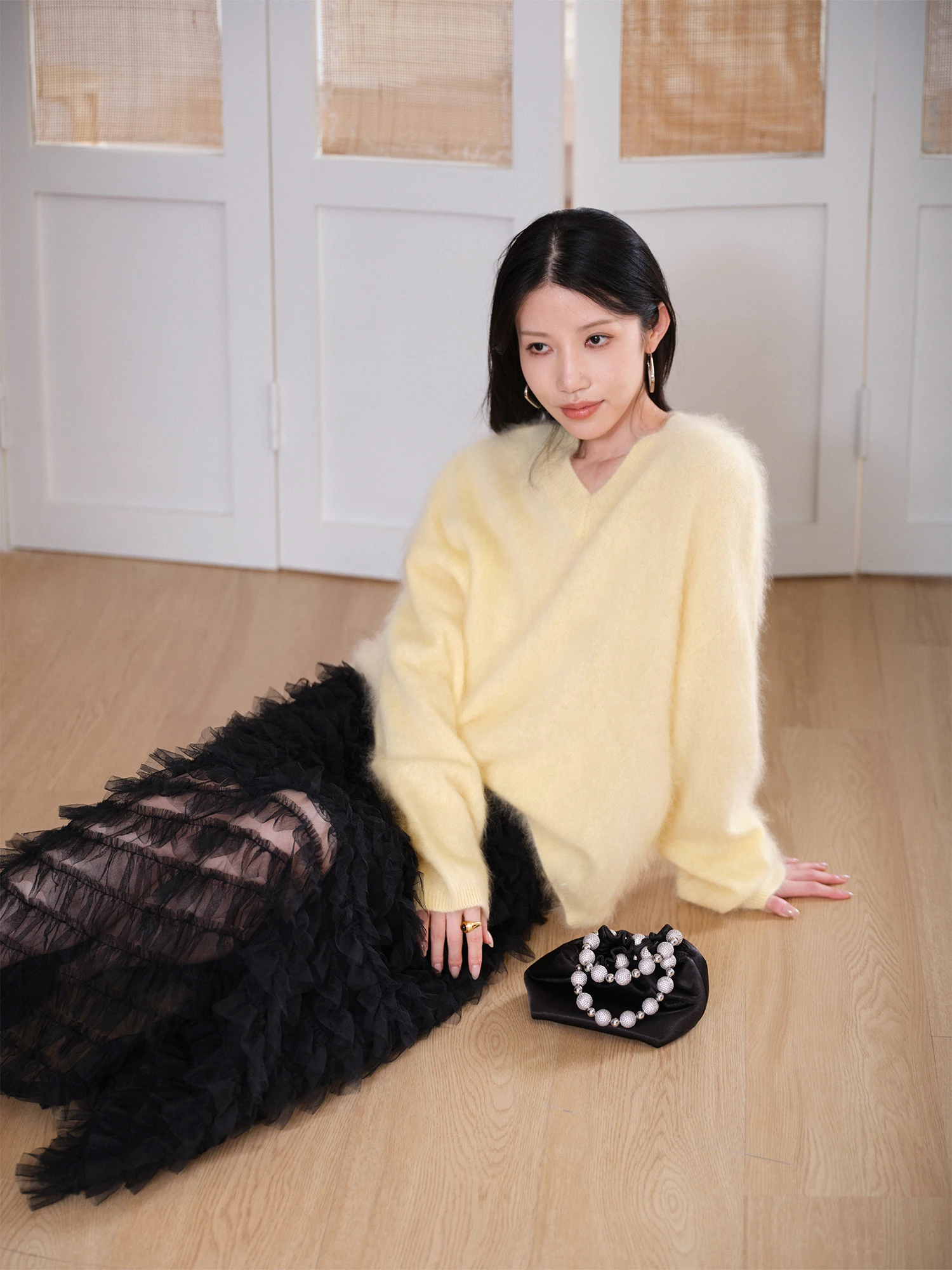 

Свитер JXu Cloud Small Fur с V-образным вырезом, свободный крой, женский, комфортный, мягкий на ощупь, шерстяной трикотаж, осень-зима, утепленный