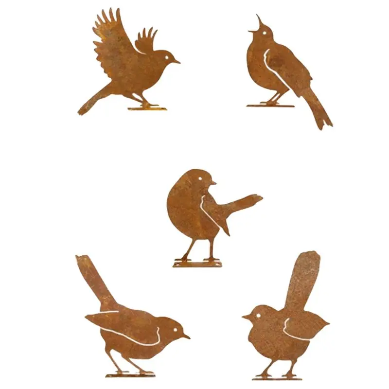 AB13-5PCS Rusty Birds Decoration Outdoor Bird Wall Decor,Metal Birds Yard Decor Metal Birds Craft Statue Ornaments