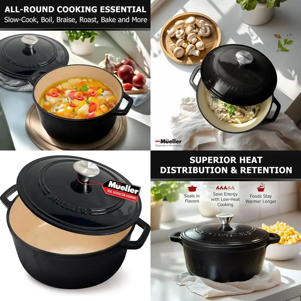 

Enameled Cast Iron Dutch Oven, Heavy-Duty Casserole Dish, Braiser Pan with Lid, Oven-Safe up to 500°F, Suitable for All Cooktops