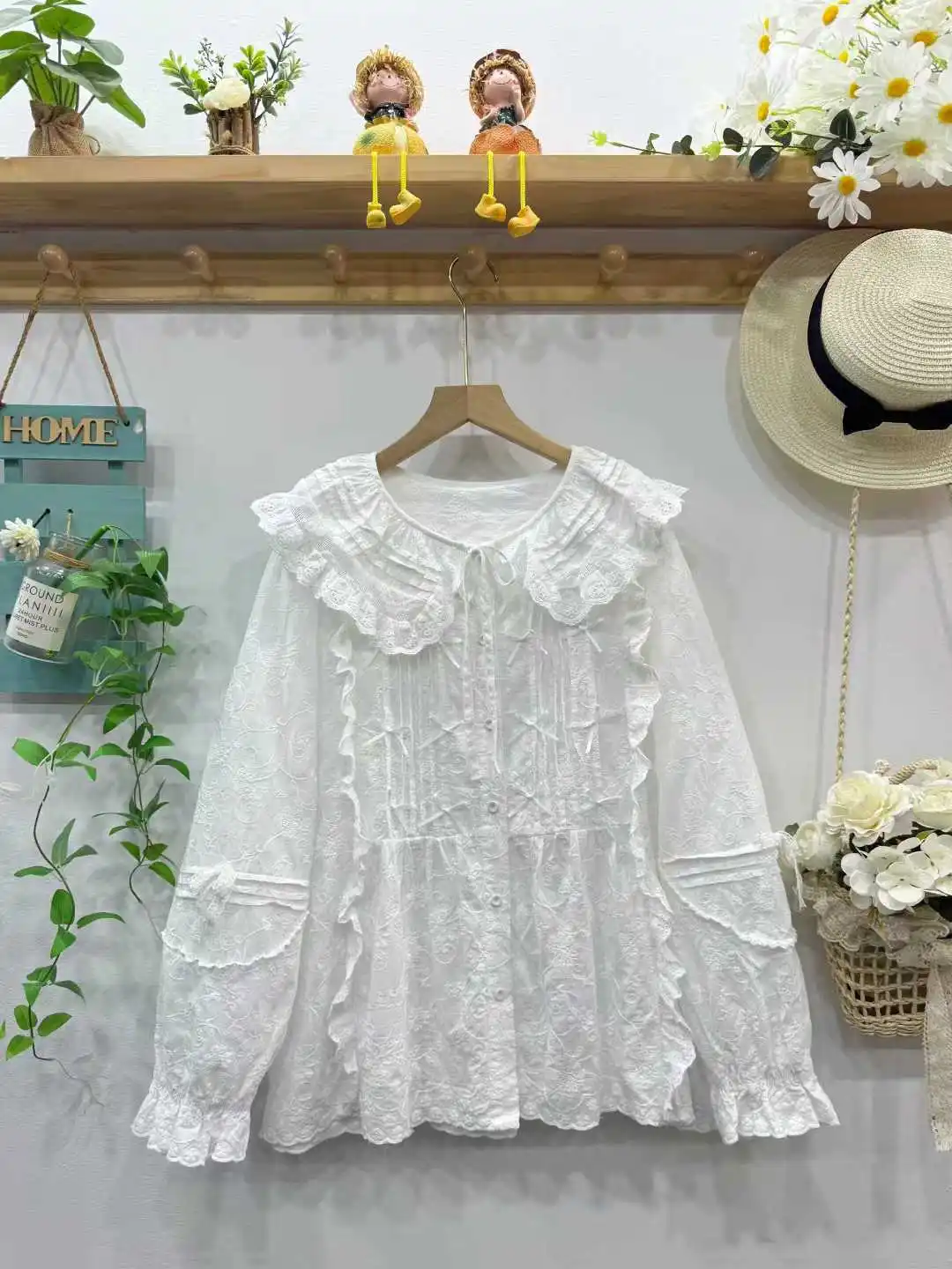 Enianechu mori girl Japan style peter pan collar pure cotton princess shirts and blouses for women autumn kawaii cute clothes