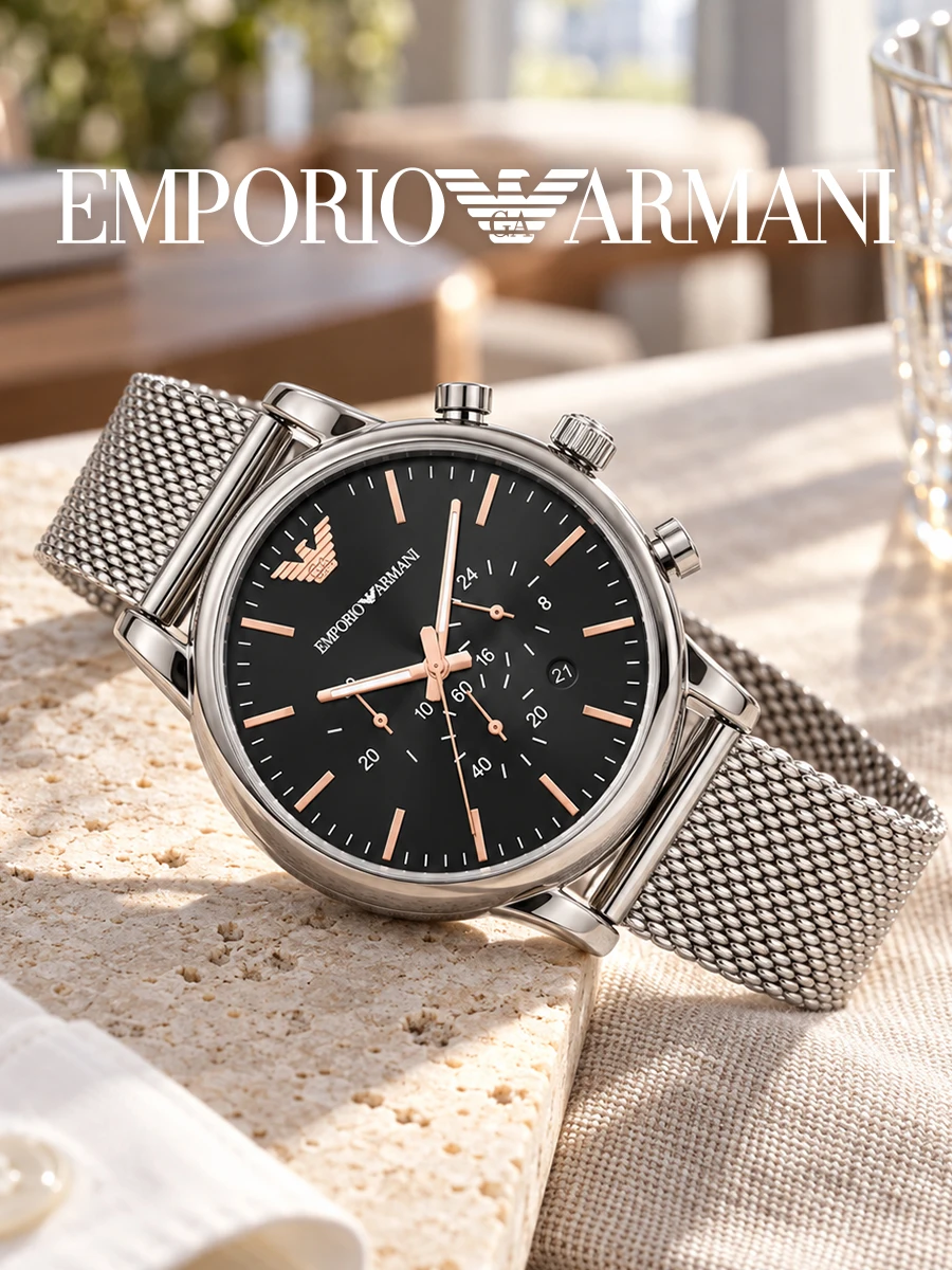 Armani AR11429 Mens Wristwatch Black Dial Mesh Steel Band Chronograph Quartz With Date Casual Holiday Gift