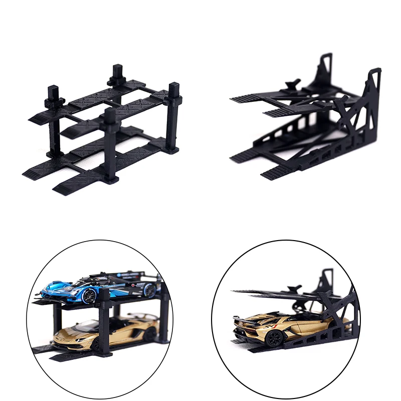 

1 комплект, двухъярусная модель парковочной рамы для автомобиля из сплава 1/64, игрушечный автомобиль с 3D принтом, гаражная стойка, украшение сцены, сборные детали